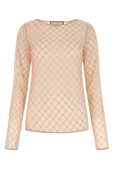 Shop Gucci Embroidered Mesh Top In Rosa