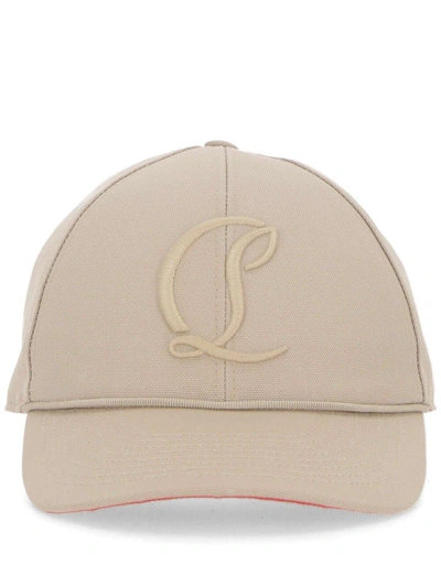 Shop Christian Louboutin Logo Embroidered Baseball Cap In Saharienne/silver