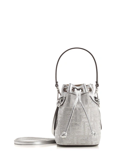 Shop Fendi Mon Tresor Sequin-embellished Bucket Bag In Silver