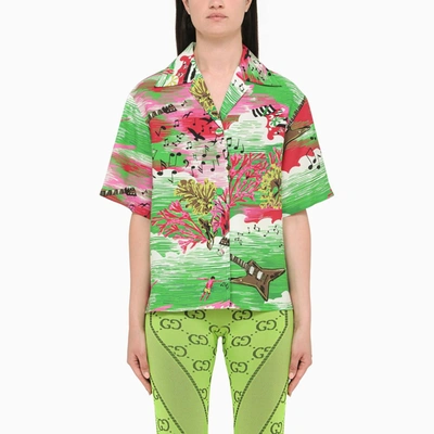 Shop Gucci Love Parade Ocean Print Shirt In Verde