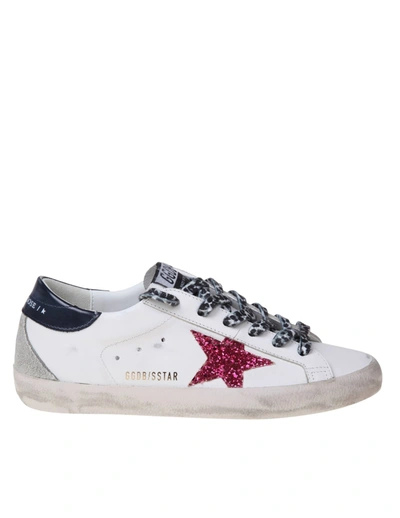 Shop Golden Goose Super-star Leather Sneakers With Glitter Star In White
