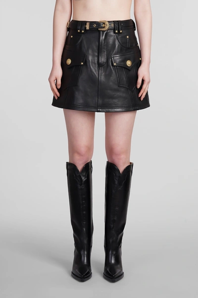 Shop Balmain Skirt In Black Leather