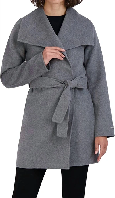 Elie Tahari Ella Wool Wrap Coat In Ash Gray In Multi