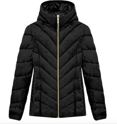 Shop Michael Kors Chevron Quilted Short Packable Jacket In Black