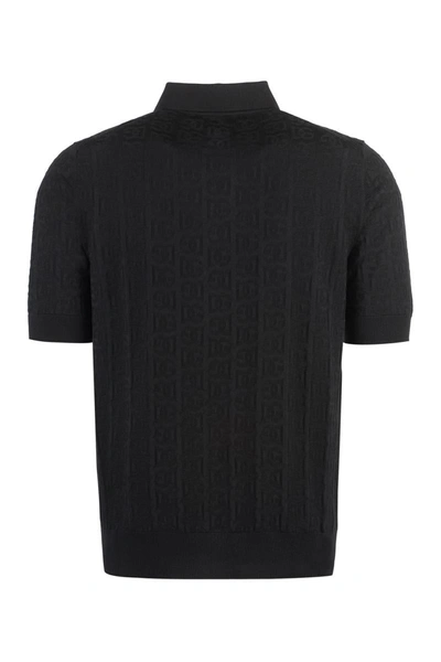 Shop Dolce & Gabbana Jacquard Knit Polo Shirt In Black
