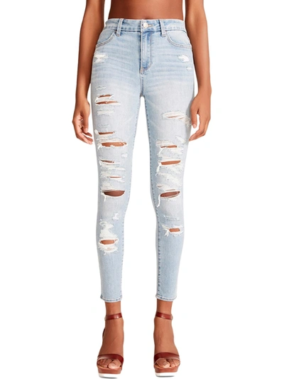 Shop Madden Girl Rocker Womens High Rise Distressed Skinny Jeans In Multi