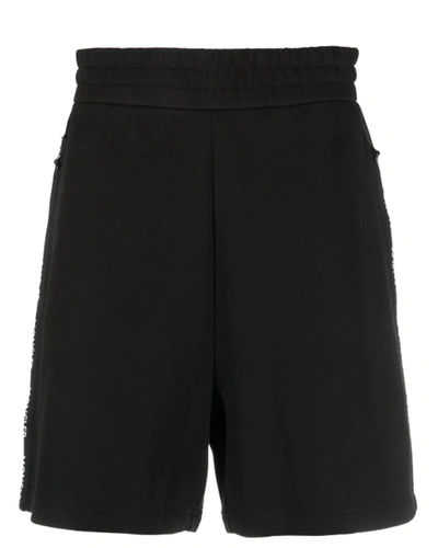 Shop Moncler Men's Logo Trim Elastic Waist Cotton Bermuda Sweat Shorts In Black