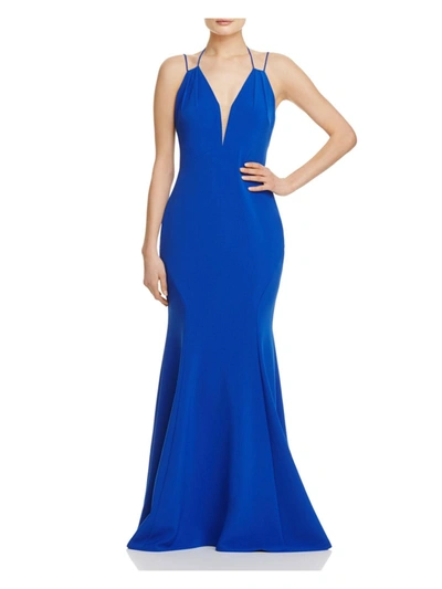 Shop Lm Collection Womens Trumpet V-neck Evening Dress In Blue