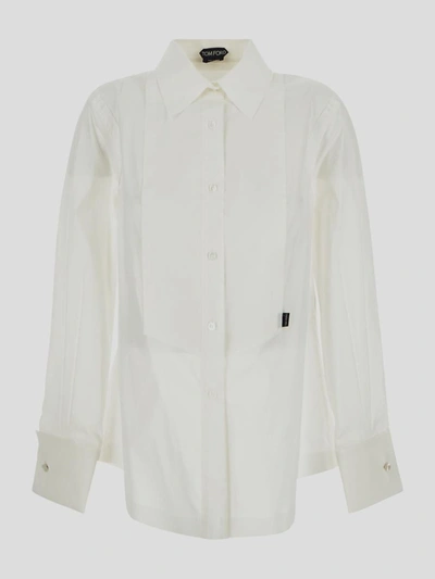 Shop Tom Ford Long Sleeved Shirt With Yoke In Chalk