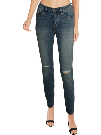 Shop Dstld Womens Distressed High Rise Skinny Jeans In Blue