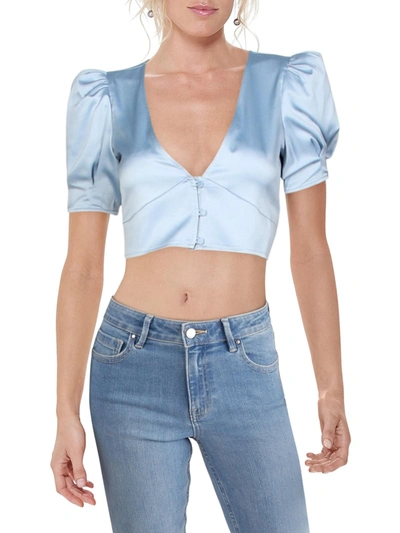 Shop Danielle Bernstein Womens Satin Puff Sleeves Crop Top In Blue