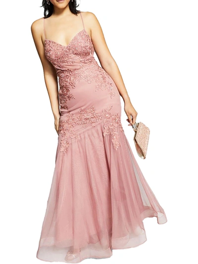 Shop Blondie Nites Juniors Womens Embellished Mermaid Evening Dress In Pink