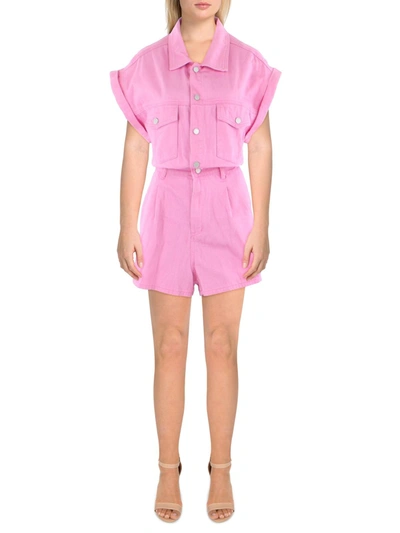 Shop Blanknyc Womens Rolled Sleeves Snap Front Romper In Pink