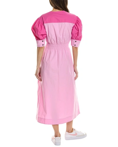 Shop Ganni Smocked Midi Dress In Pink