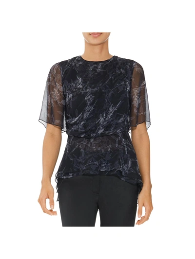 Shop Halston Womens Silk Printed Peplum Top In Black