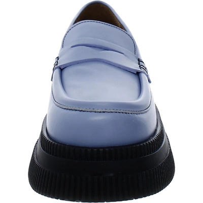Shop Ganni Creepers Womens Leather Slip-on Loafers In Blue
