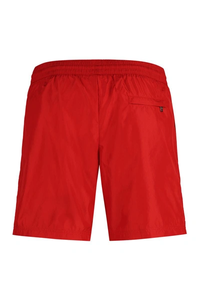 Dolce & Gabbana Logo-plaque Drawstring Swim Shorts In Red