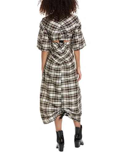 Shop Ganni Cutout Linen & Silk-blend Maxi Dress In Beige