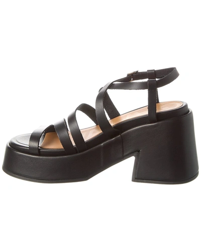 Shop Ganni Asymmetrical Platform Leather Wedge Sandal In Black