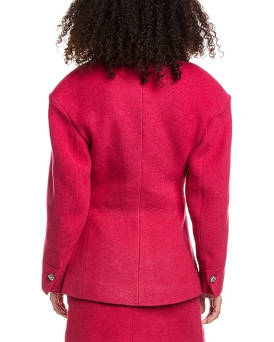 Shop Ganni Twill Wool-blend Fitted Blazer In Pink