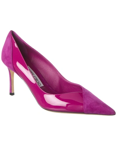 Shop Jimmy Choo Cass 75 Patent & Suede Pump In Pink