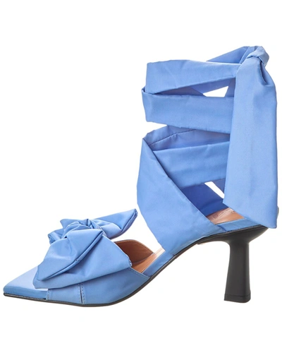 Shop Ganni Soft Bow Satin Sandal In Blue