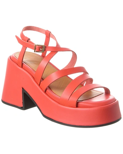 Shop Ganni Asymmetrical Platform Leather Wedge Sandal In Pink