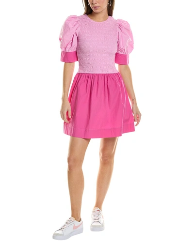 Shop Ganni Smocked Mini Dress In Pink