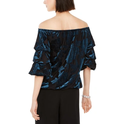 Shop Msk Petites Womens Velvet Off-the-shoulder Blouse In Blue