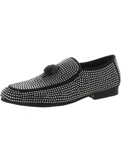 Shop Kurt Geiger Womens Faux Suede Embellished Loafers In Black
