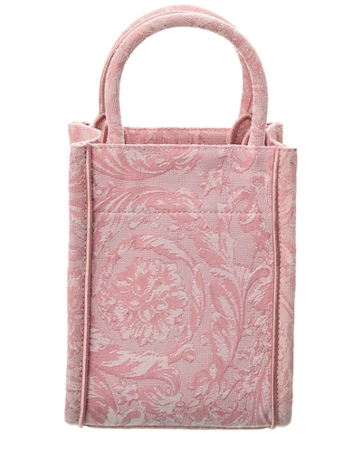 Versace Borsa A Mano Athena Mini In Tessuto Ricamato Donna In Pink