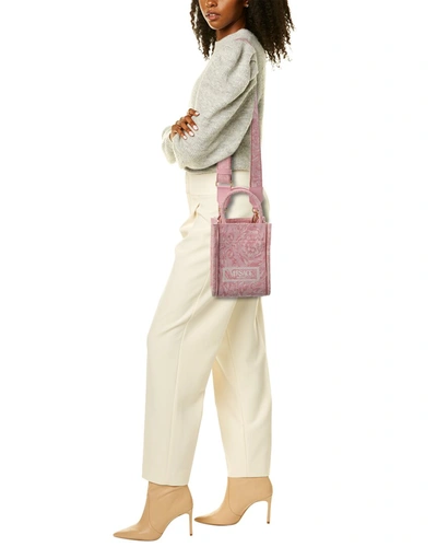 Versace Borsa A Mano Athena Mini In Tessuto Ricamato Donna In Pink