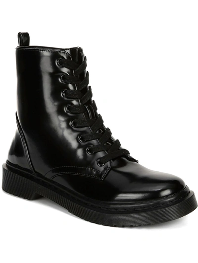 Shop Fergalicious By Fergie Martina Womens Patent Lace-up Combat Boots In Black