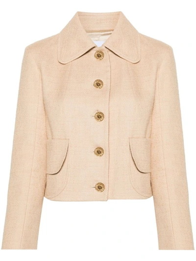 Patou Tailored Tweed Blazer With Structured Shoulders In Beige