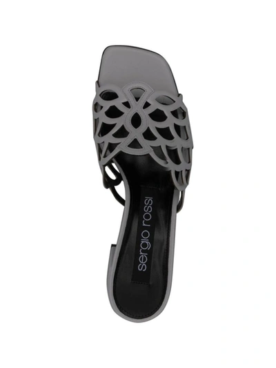 Sergio Rossi Low Block Heel Mules With Openwork Detail In White