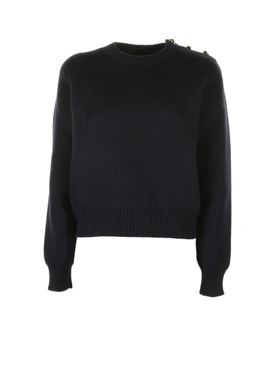 Shop Bottega Veneta Wool Sweater With Metal Knot Buttons In Abisso Blue