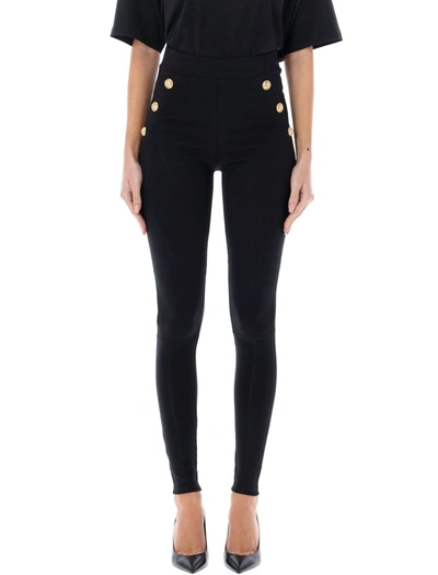 Shop Balmain Knit Leggings With 6 Buttons In Black