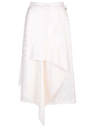 Shop Fendi White Ff Silk Skirt In Beige