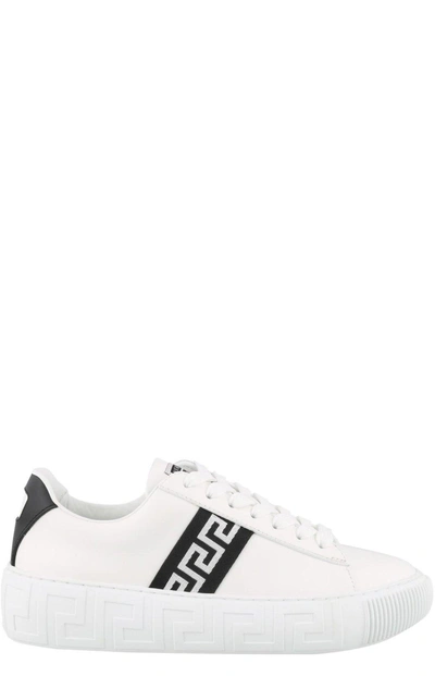 Shop Versace Greca Low-top Sneakers In Bianco+nero