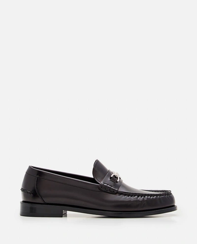 Shop Versace Calf Leather Loafer In Black