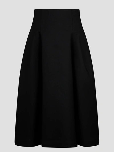 Shop Bottega Veneta Godet Midi Skirt In Black