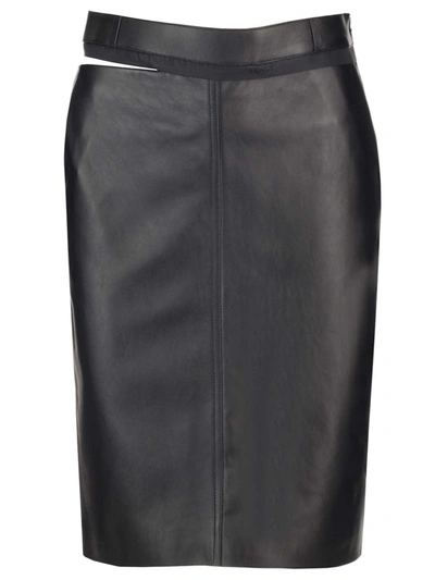 Shop Fendi Leather Midi Skirt In Black