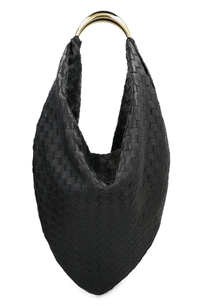 Shop Bottega Veneta Foulard Leather Shoulder Bag In Black