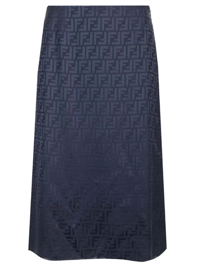Shop Fendi Twill Midi Skirt In Blue