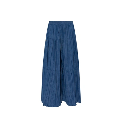 Shop Gucci Denim Pleated Trousers In Blue