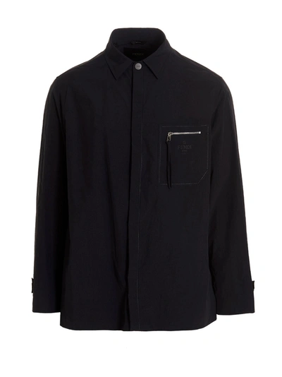 Shop Fendi Zip-detailed Shirt Coat In Blue