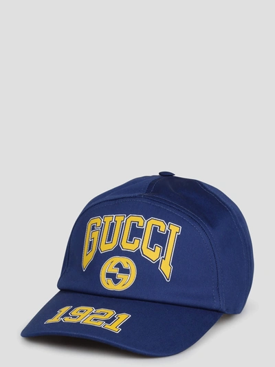 Shop Gucci Print Cotton Baseball Hat In Blue