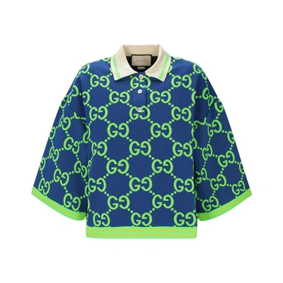 Shop Gucci Logo Polo Shirt In Blue