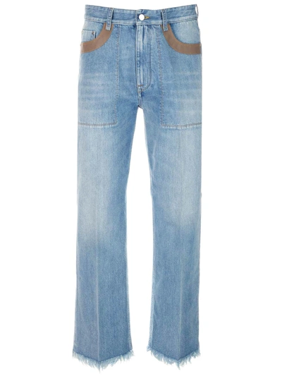 Shop Fendi Light Blue Jeans With Fringes