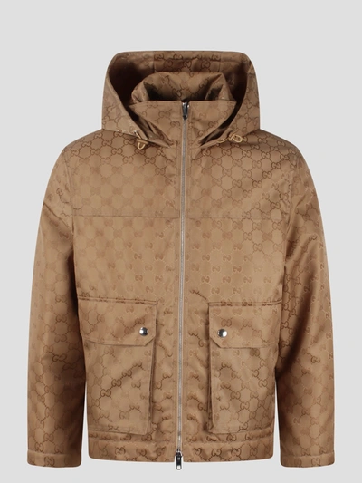 Shop Gucci Gg Nylon Canvas Padded Jacket In Brown